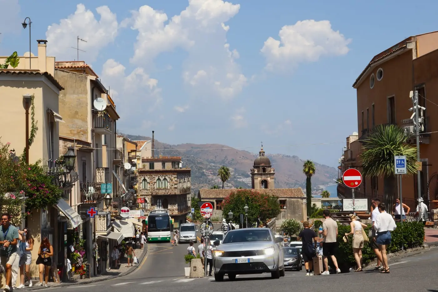 Corso Umberto in Taormina with views toward Etna and the sea