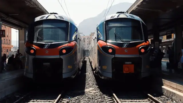 Two modern trains at Palermo station in Sicily, Italy.